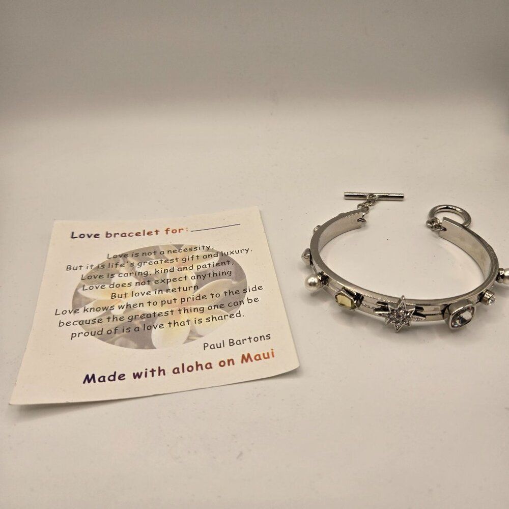 Silver Tone LOVE Bangle Bracelet Toggle Clasp Decorative Charms